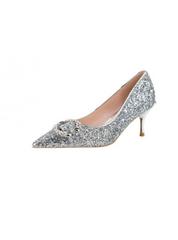 Thin High Heel Pointed Sequined Belt Buckle Shoes