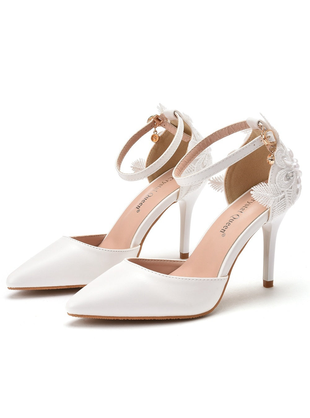 9.5cm White Lace Flower Thin Heels Bridal Shoes