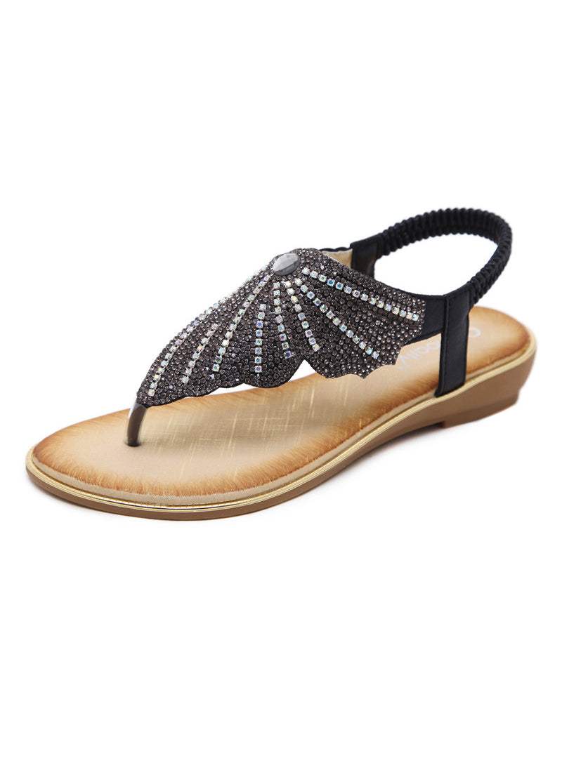 Glass Rhinestone Flip Flops Flat Sandals