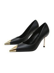 Metal Black Thin High Heels Shoes