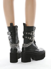 Thick Heel Side Zipper Thick Soled Rivet Belt Buckle Martin Boots