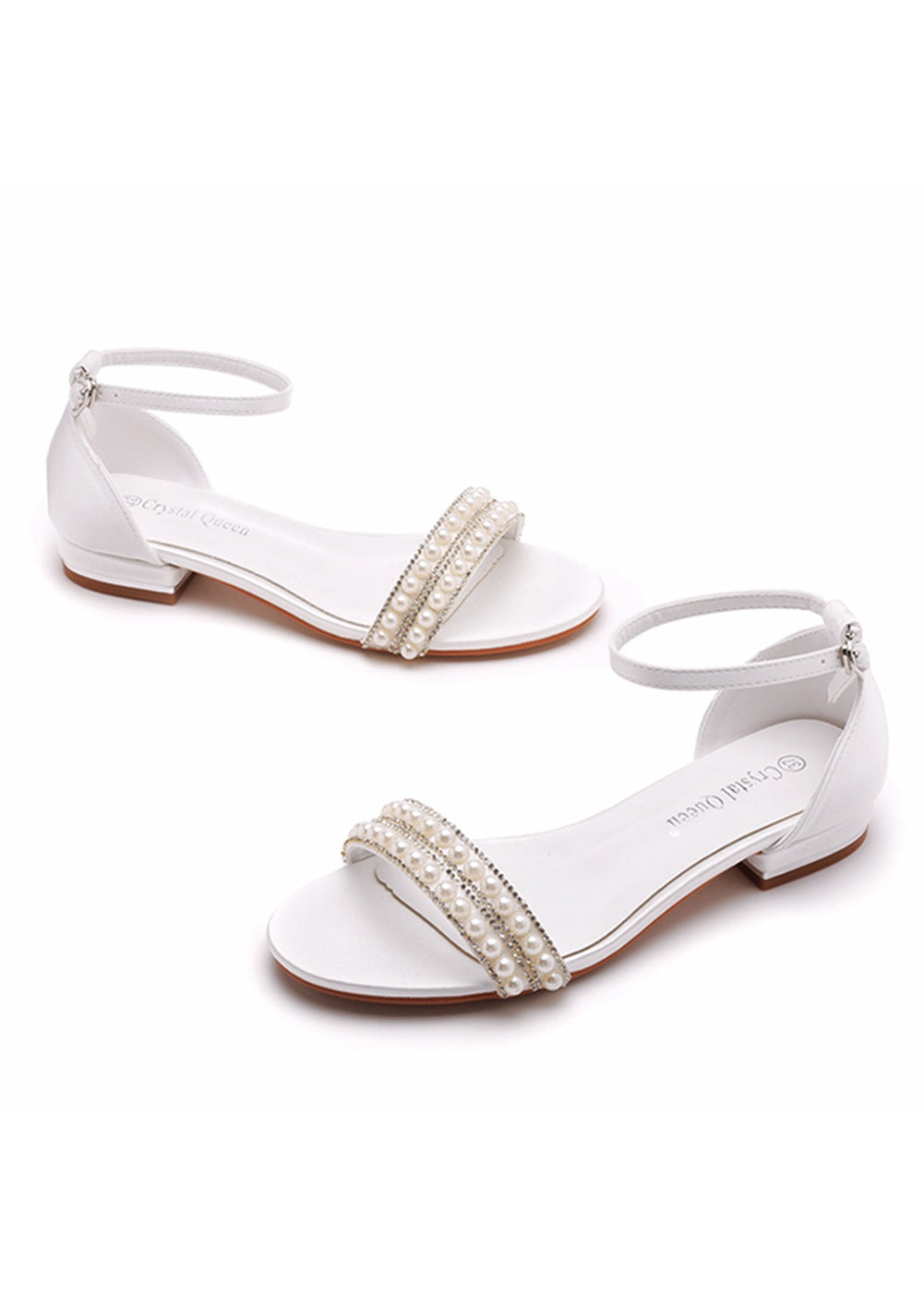 2 cm Satin White Pearl Beaded Sandals