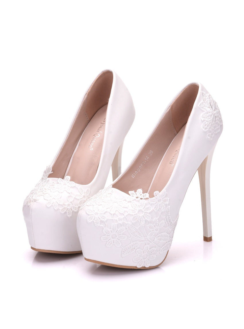 White Lace Mesh Stiletto Heels Shoes