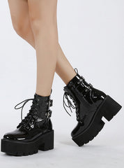 Round-headed Belt Buckle Platform Martin Boots