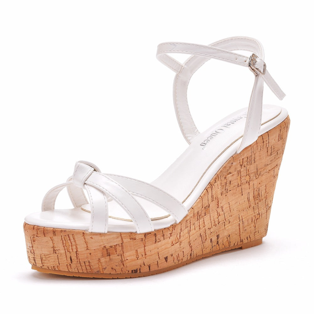 Bohemian White Openwork Wedge Sandals