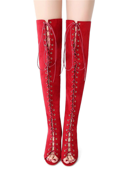 Sexy Red Peep Toe Summer Thigh High Boots Extreme