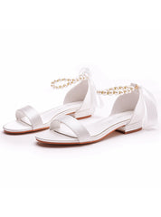 2 cm White Silk Satin Beaded Sandals