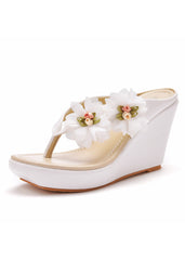 Large Size Flower Wedge Beach Slippers