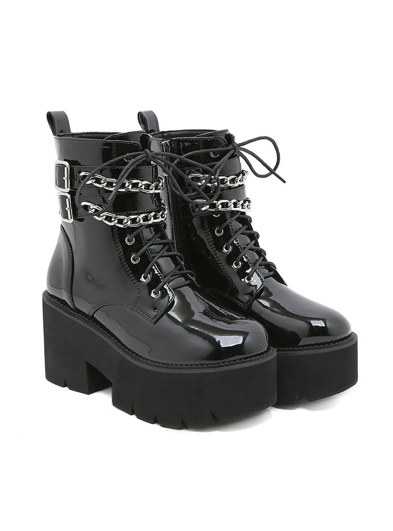 Metal Chain Loose Bottom Round Head Boots