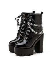 Patent Leather Metal Chain Martin Boots