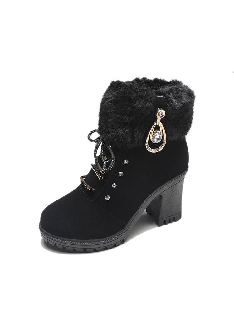 Rhinestone Thick Heel Short Boots