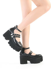 Thick Heel Pump Bottom Buckle Shoes