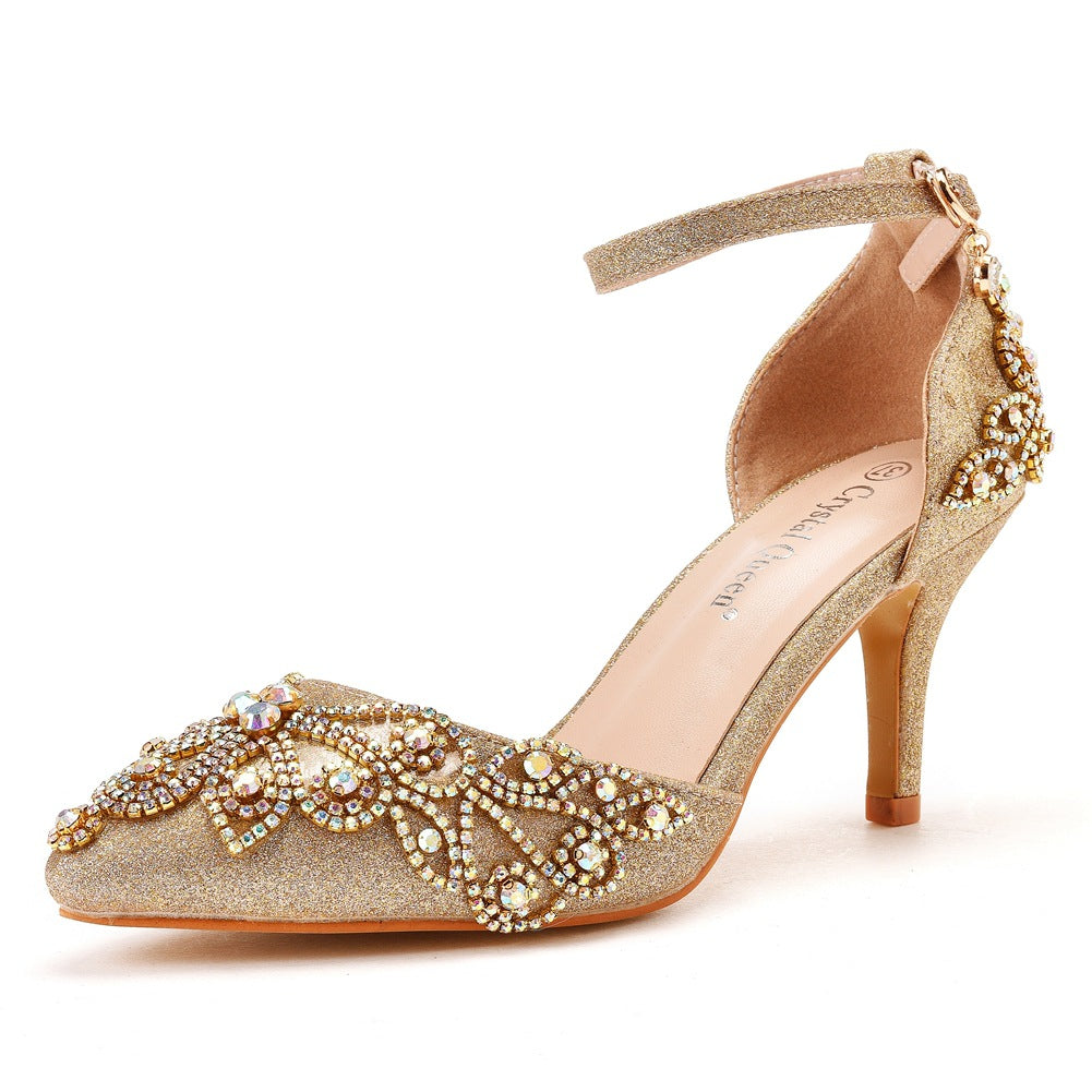 Pointed Gold Sequins Beading Sandals