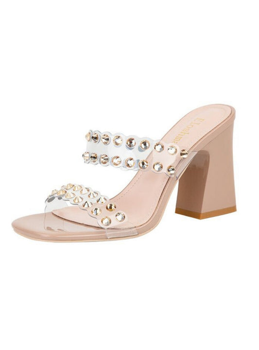 Thick High-heeled Rhinestone Transparent Sandals