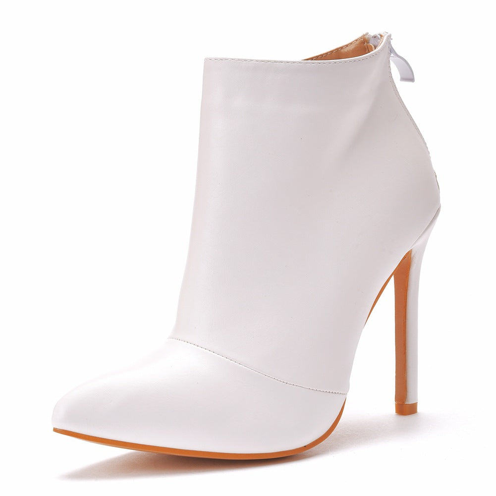 Women White High Heels Boots