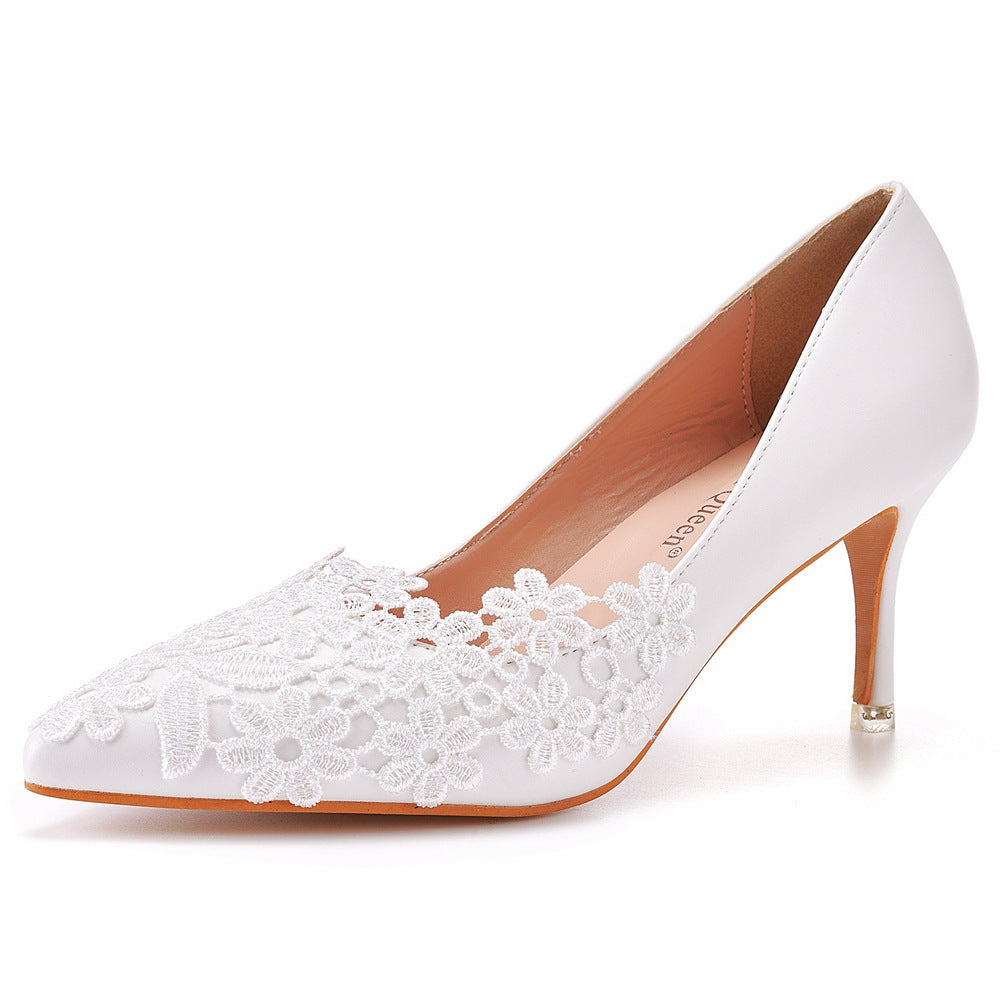 Pointed Lace Stiletto Heels Wedding Shoes