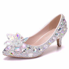 Colored Diamond Crystal Flower Stiletto Heels Shoes