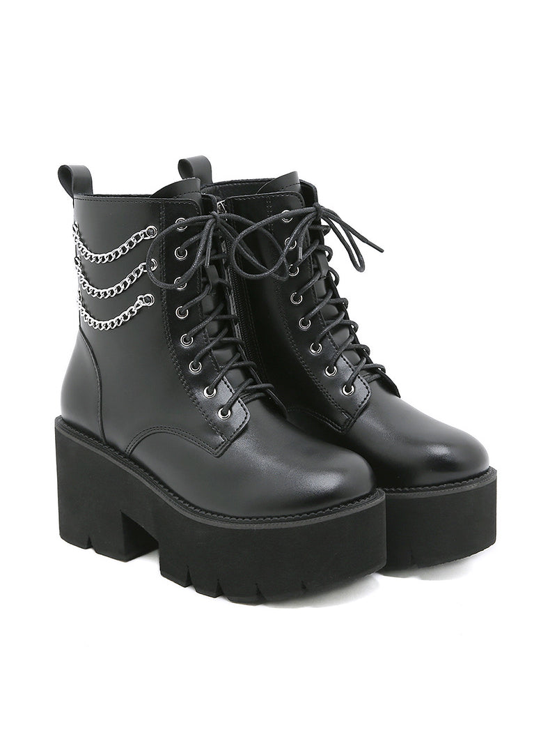 Pearl Chain Thick Bottom Side Zipper Women's Boots