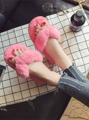 Women Home Slippers Faux Fur Warm Shoes