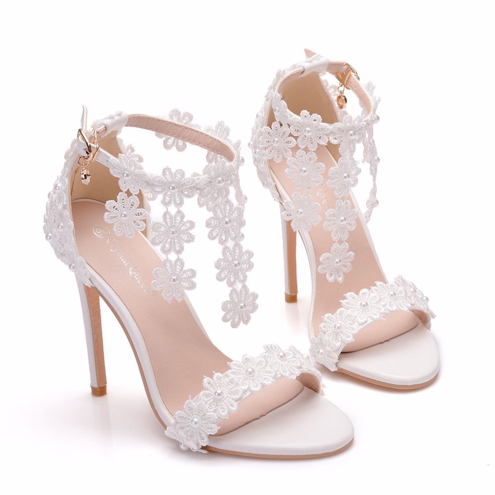 White Tassel Heel Fishmouth Sandals