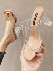 Coarse Heel Crystal Slippers