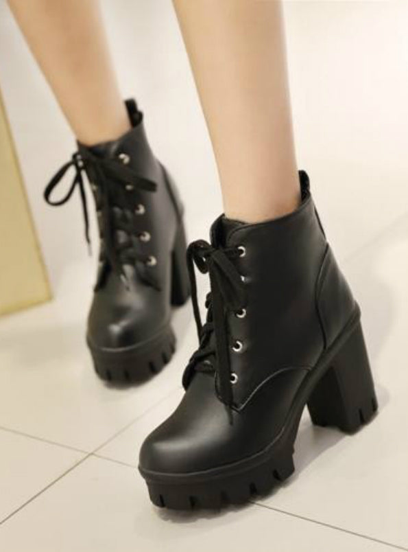 Women's Ankle Boots Lace Up High Heels Punk