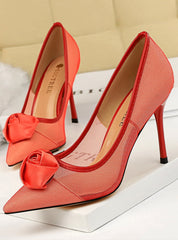 Mesh Pointed Bow Stiletto Heels