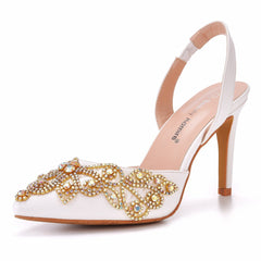 Pointed Gold Rhinestone High Heels Sandals