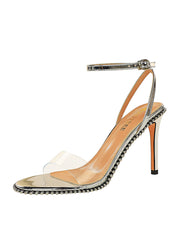 Metal Rivet Thin Heel Transparent Strap Sandals