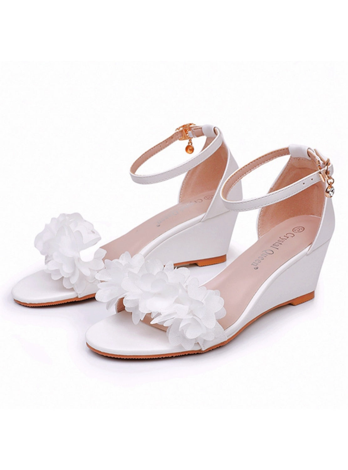 6 cm White Wedge White Flower Fishmouth Sandals