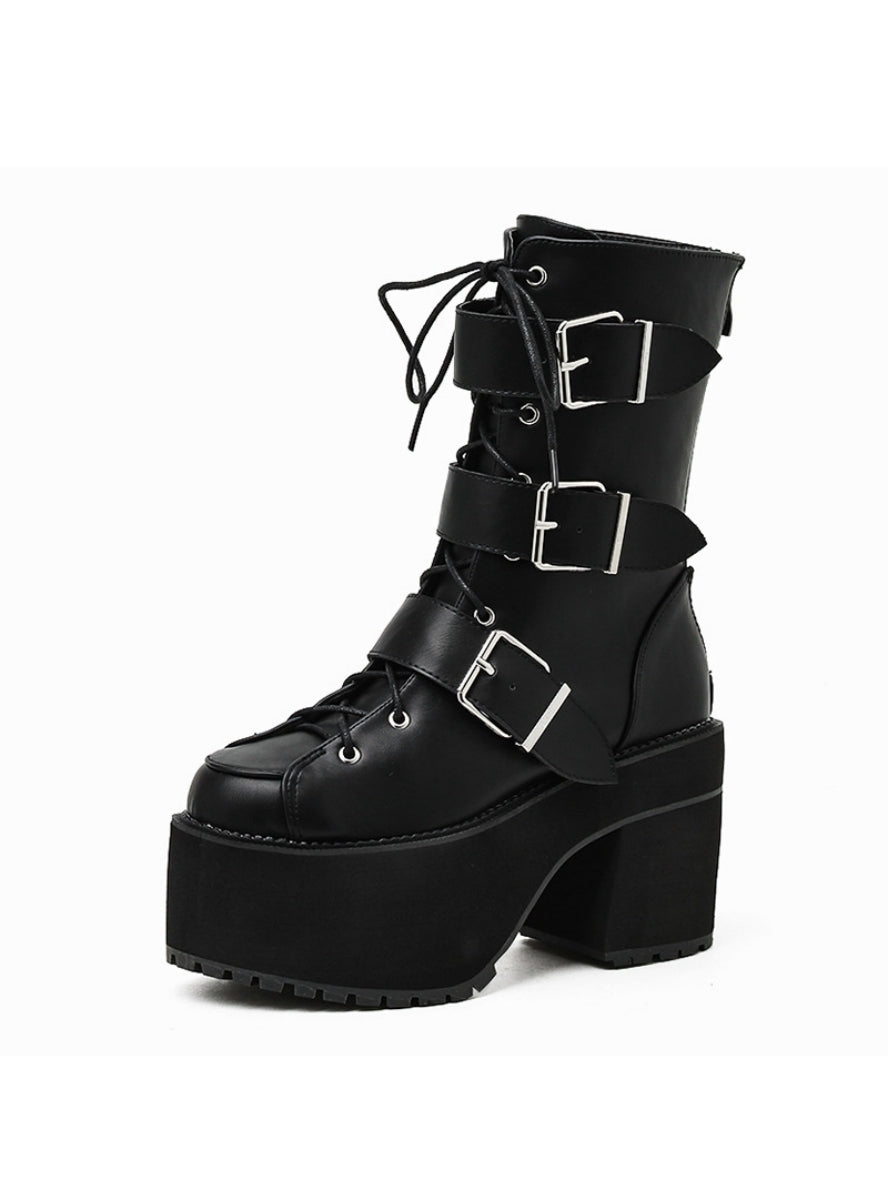 Belt Buckle Thick Heel Thick Side Zipper Martin Boots