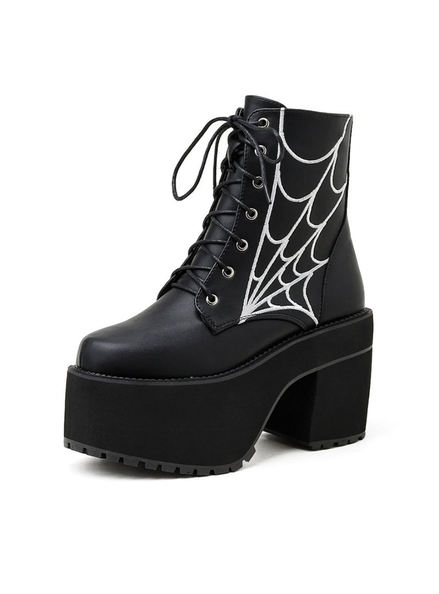 Women's Thick-heeled Thick-soled Cobweb Martin Boots