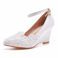 Lace Wedges Slim High Heels Wedding Shoes