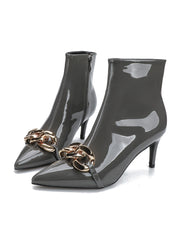 Pointed Patent Leather Metal Chain High Heel Boots