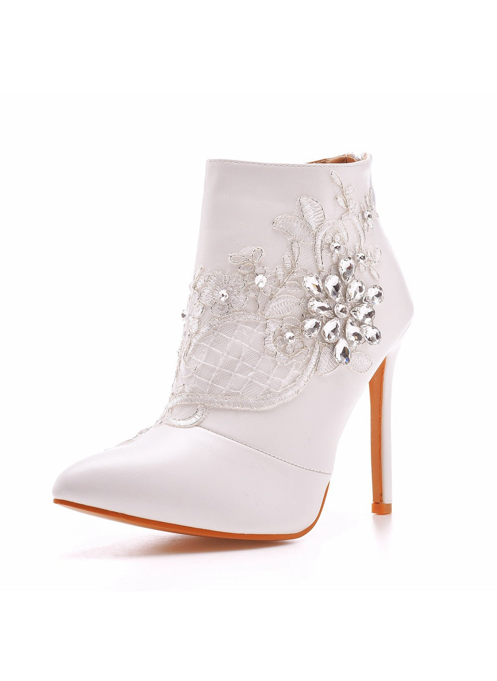 Thin-heeled Pointed Lace Rhinestone Boots