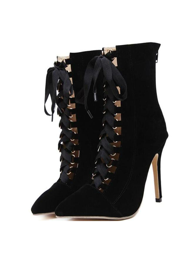 Lace Up High Heels Sandals Pointed Toe Boots