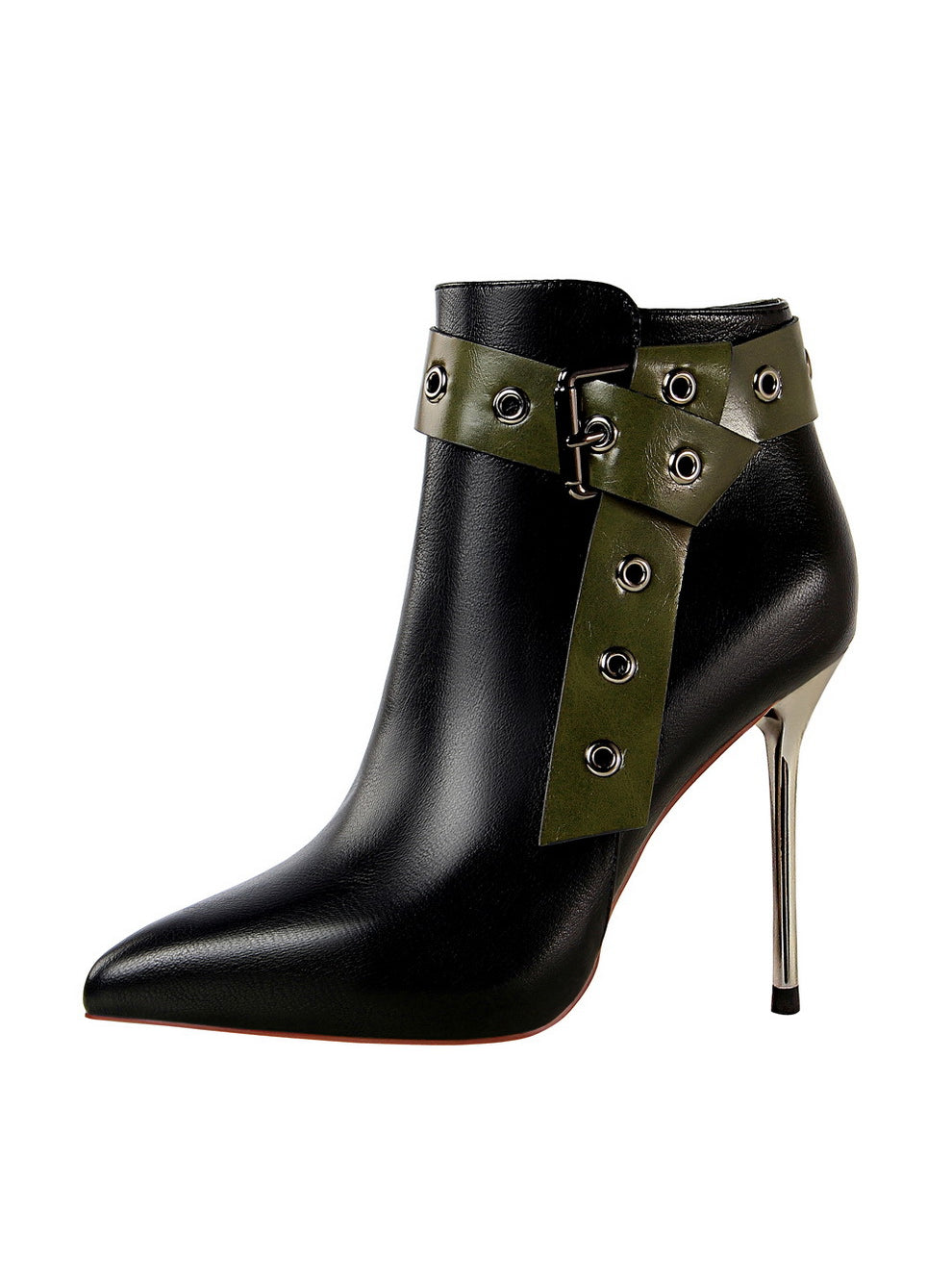 Retro Ultra-high Heel Pointed Rivet Belt Buckle Booties