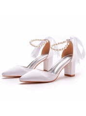 7 cm Thick Heel Pointed Strap Sandals