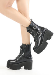 Thick Metal Buttons Round Head Side Zipper Martin Boots