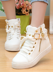 Zipper Wedge High Help Solid Color Sneakers