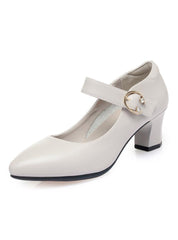 High Heels White Thick Heel Pumps Lady Shoes