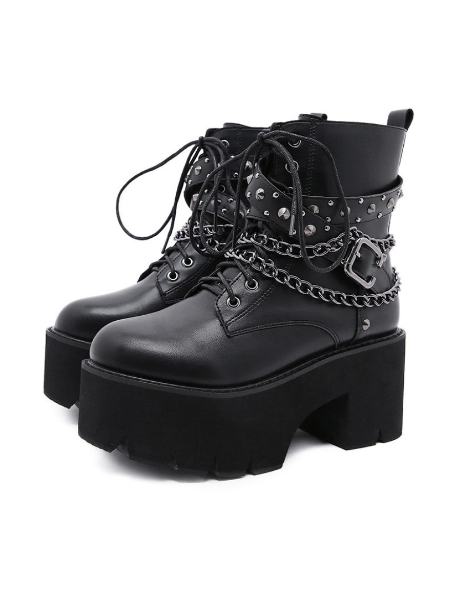 Rivet Chain Square Heel Martin Boots