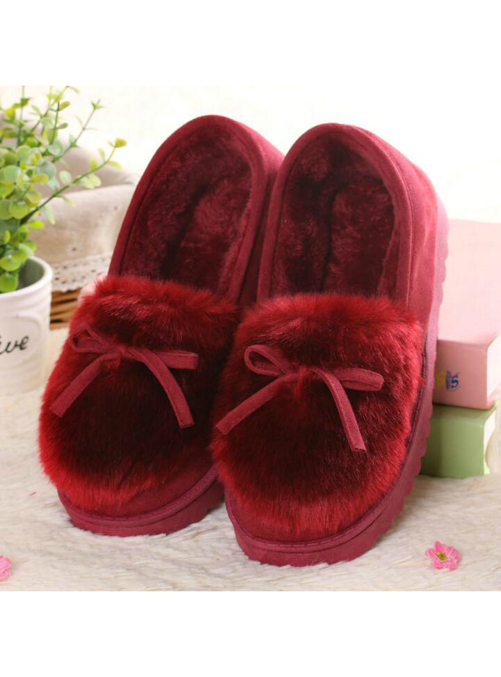 Ballet Flats Lovely Bow Warm Fur Cotton Shoes