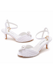 6 cm Fishmouth Buckle Satin Pearl Sandals