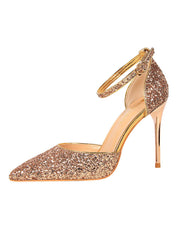 Hollow Sequined Pointed Toe High Heel Sandals