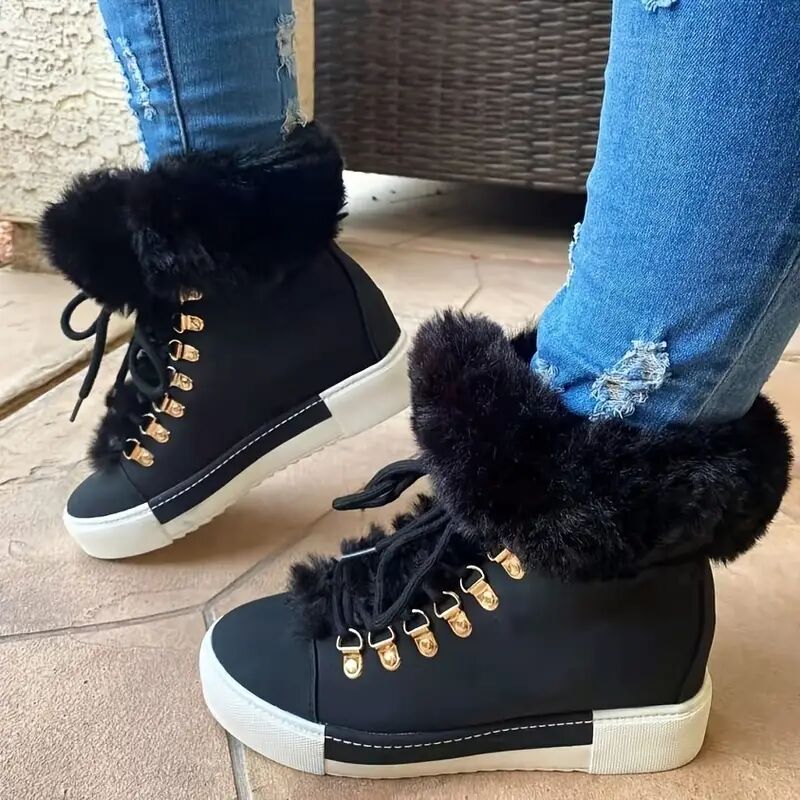 Short-tube Long-haired Leather Snow Boots