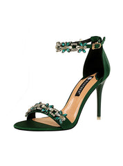 Satin Open Toe Rhinestones Sandals