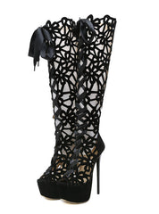 Womens Heels Knee High Boots Peep Toe High Heels