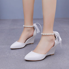 7 cm Pointed Wedge Beaded Ribbon Sandals