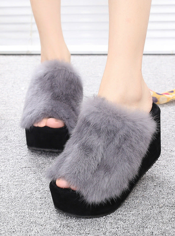 Fur Slippers Wedges Women Slippers Platform